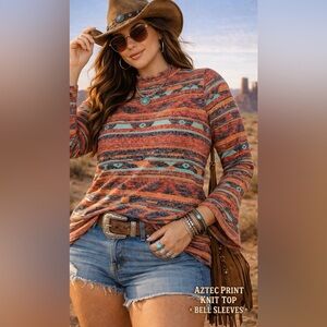 Wrangler Retro Aztec Print Knit Top | XL | Southwestern Boho Y2K
